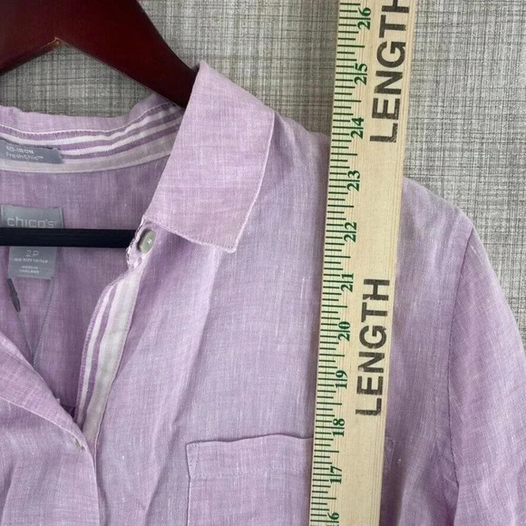 Chico's Short Sleeve Linen Button Down Top Womens 2P (LP) purple NWT 3621 - Picture 4 of 8